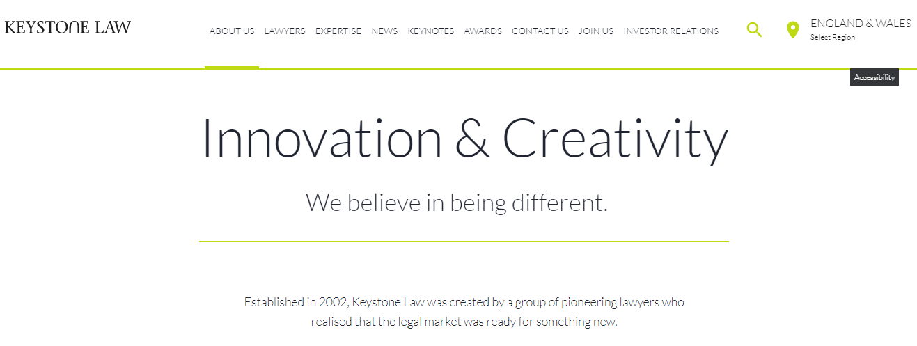 Keystoen law website homepage - virtual law firm as an example of advantage of cloud computing