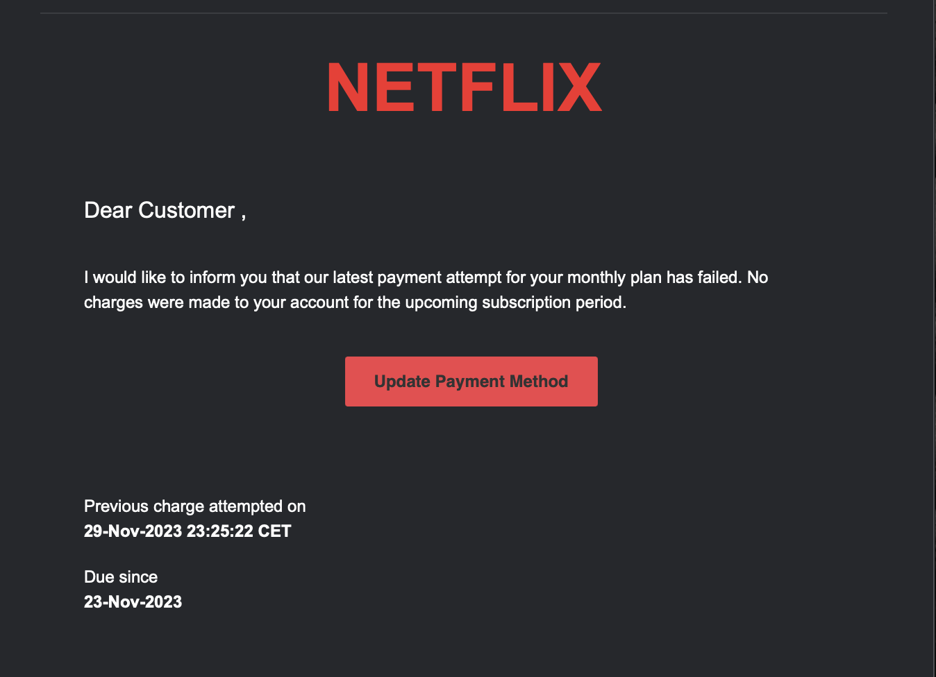 Netflix phishing attempt